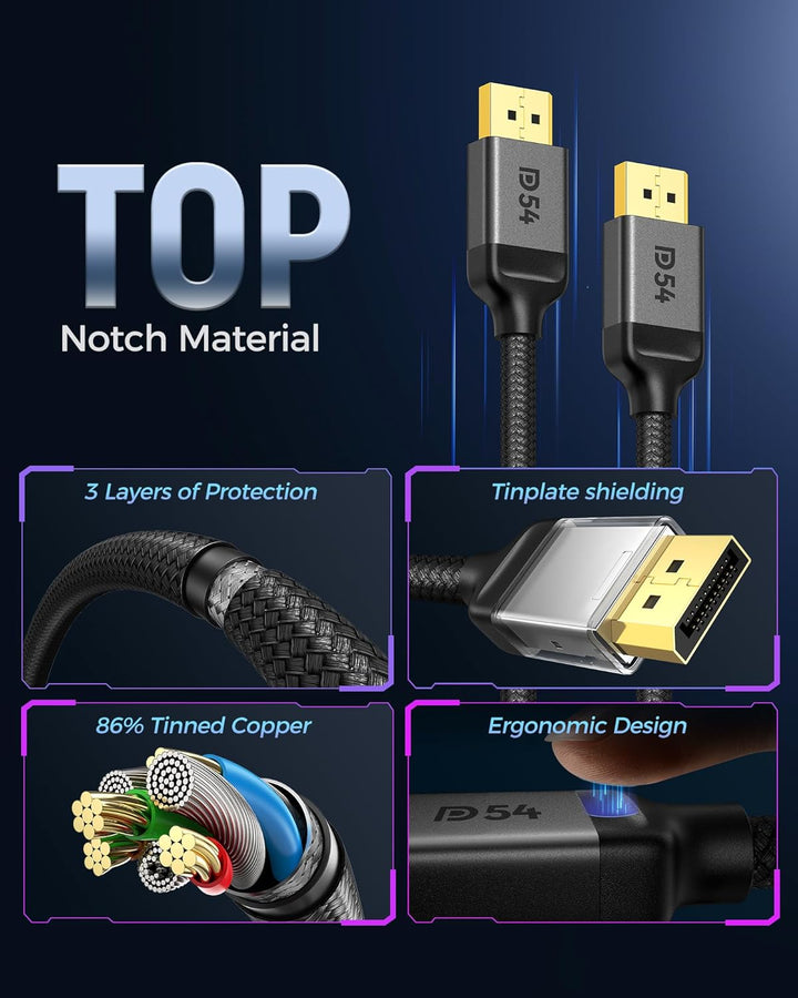 Silkland Displayport-Kabel 2.1 7.5M, Unterstützt 4K@144Hz/165Hz/240Hz, 8K@120Hz, 10K/16K@60Hz, 80Gbp