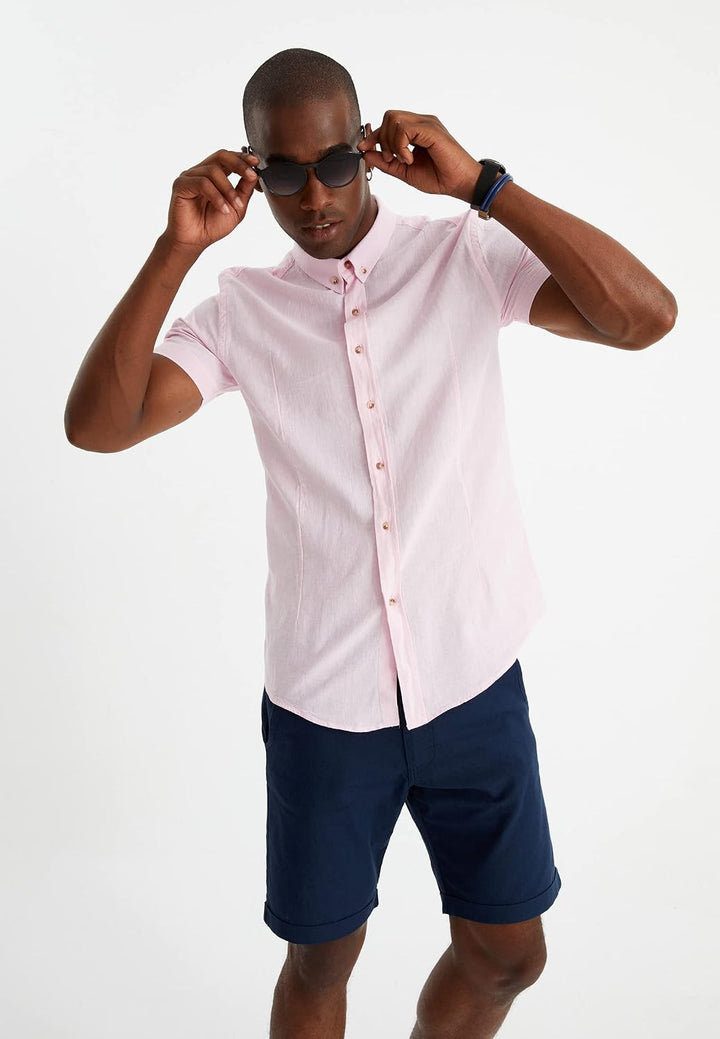 Leif Nelson Leinenhemd Herren Sommer kurzarm/Leinen Hemd für Freizeit und Business/Gemischt aus Lein