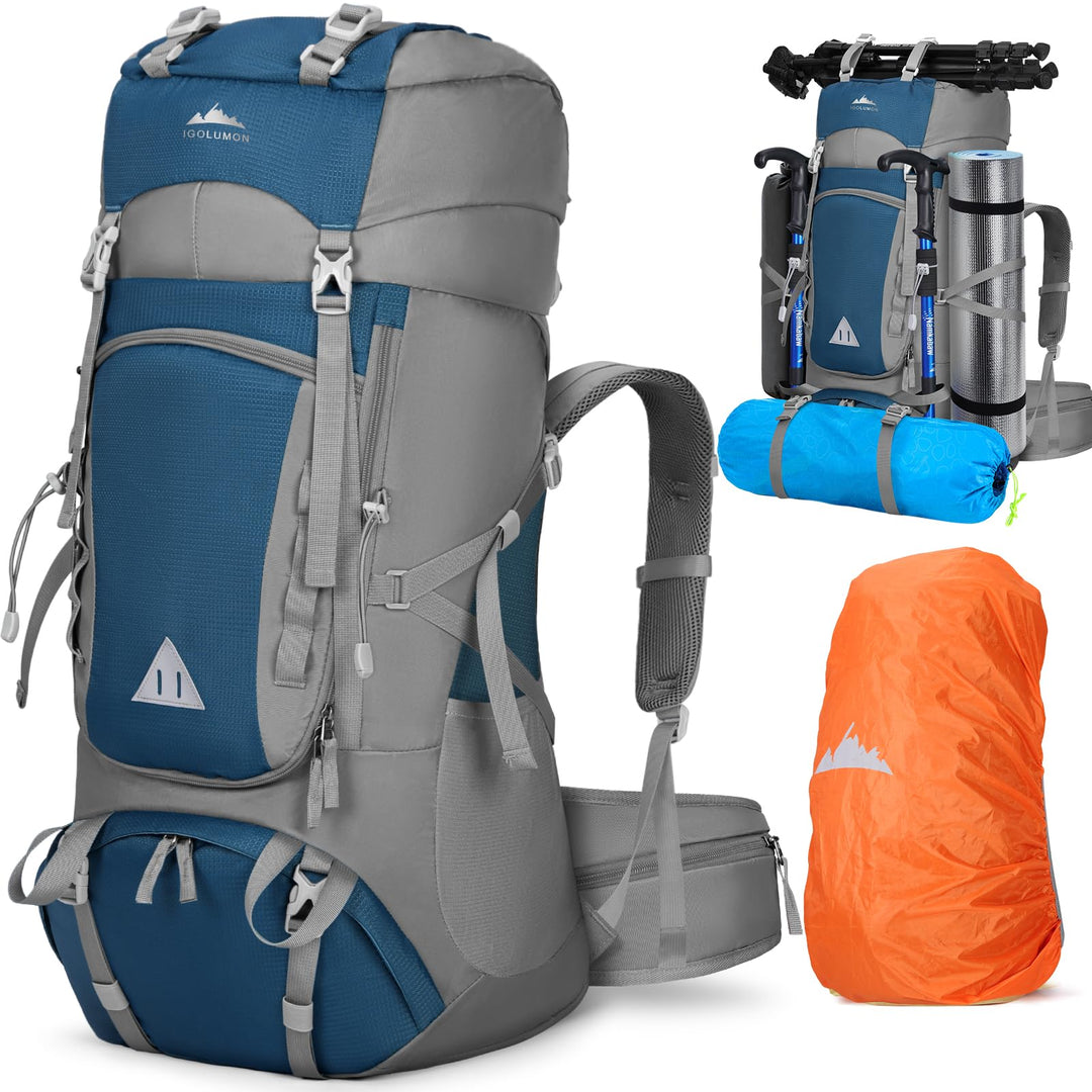 IGOLUMON Trekkingrucksack 60L Wanderrucksack Herren Damen Reiserucksack Grosser Rucksack mit Regenhü