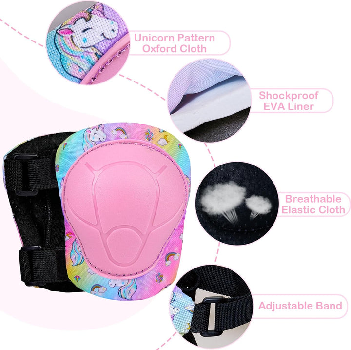 Unicorn Castle Knieschoner Kinder Schoner Set Inliner Schützer 6 in 1 Schutzausrüstung Kinder Ellenb