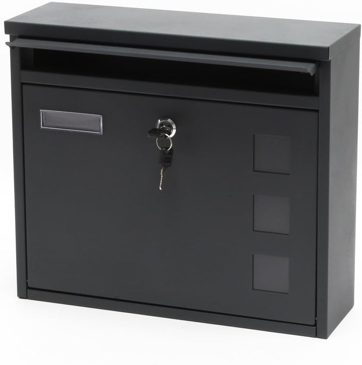 Wiltec Briefkasten V12 Anthrazit 360 x 115 x 320 mm, Wandbriefkasten mit Schloss, Sichtfenstern und