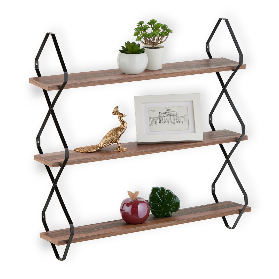 Relaxdays Wandregal, 3 Ablagen, HBT: 60 x 60 x 18,5 cm, Wandablage Flur, Industrial Design, MDF & Me