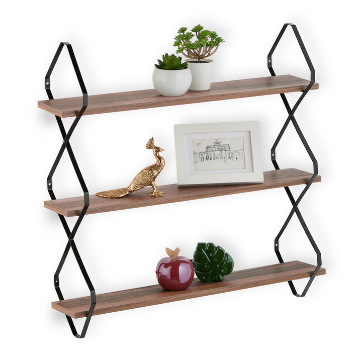 Relaxdays Wandregal, 3 Ablagen, HBT: 60 x 60 x 18,5 cm, Wandablage Flur, Industrial Design, MDF & Me