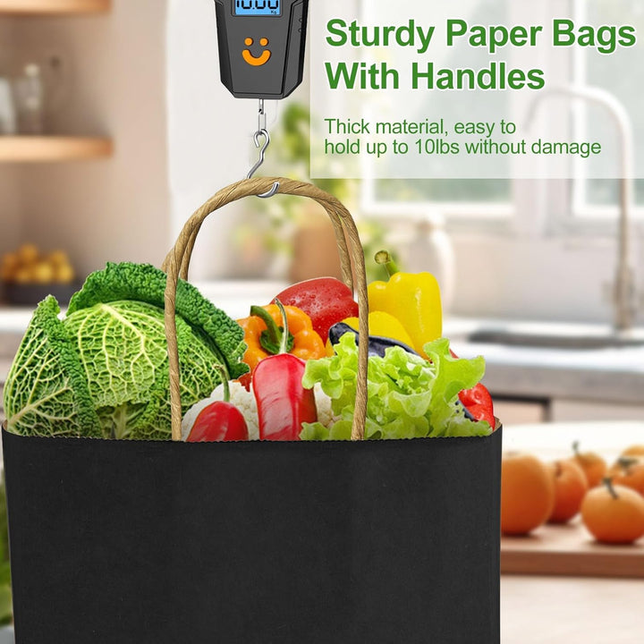 Gucass 50 Stück Gross Papiertüten mit Henkel, Schwarz Kraft Papiertaschen Geschenktüten, 26x12x33cm