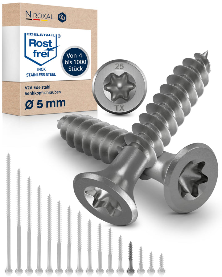 Holzschrauben Torx Schrauben 5x30 Edelstahl V2A rostfrei Spanplattenschrauben für Holz Teilgewinde 5