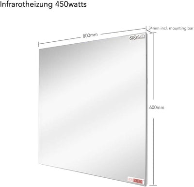 Infrarotheizung Spiegel mit LED Beleuchtung 450 Watt - Spiegelheizung Infrarot - Badspiegel 80x60 CM