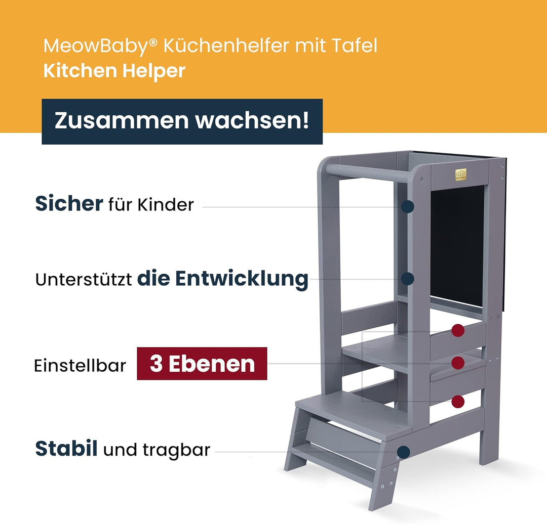 MEOWBABY Lernturm – Höhenverstellbarer Montessori Learning Tower für Kinder – Lernturm ab 1 Jahr – S