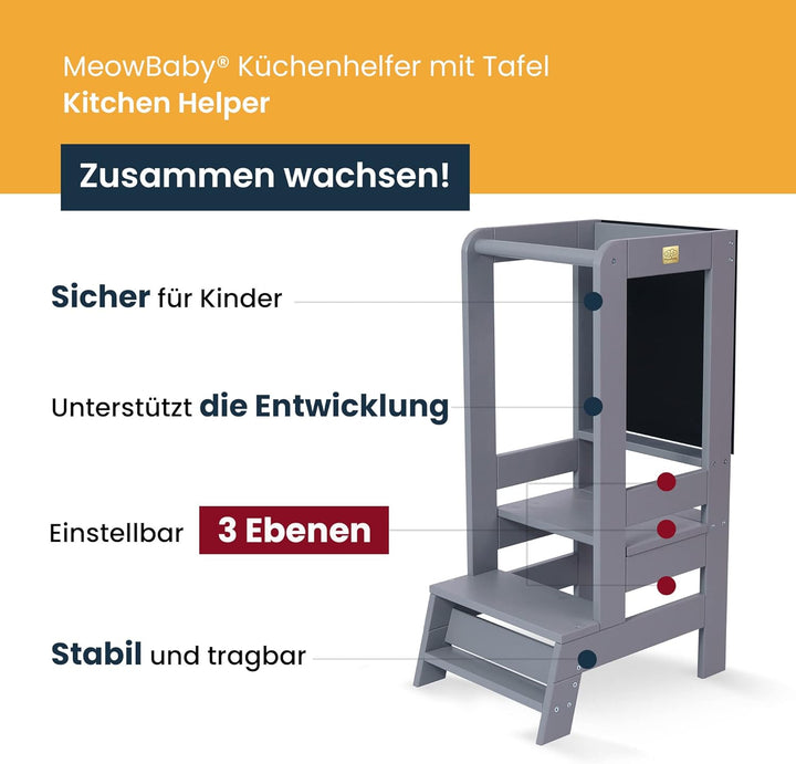 MEOWBABY Lernturm – Höhenverstellbarer Montessori Learning Tower für Kinder – Lernturm ab 1 Jahr – S