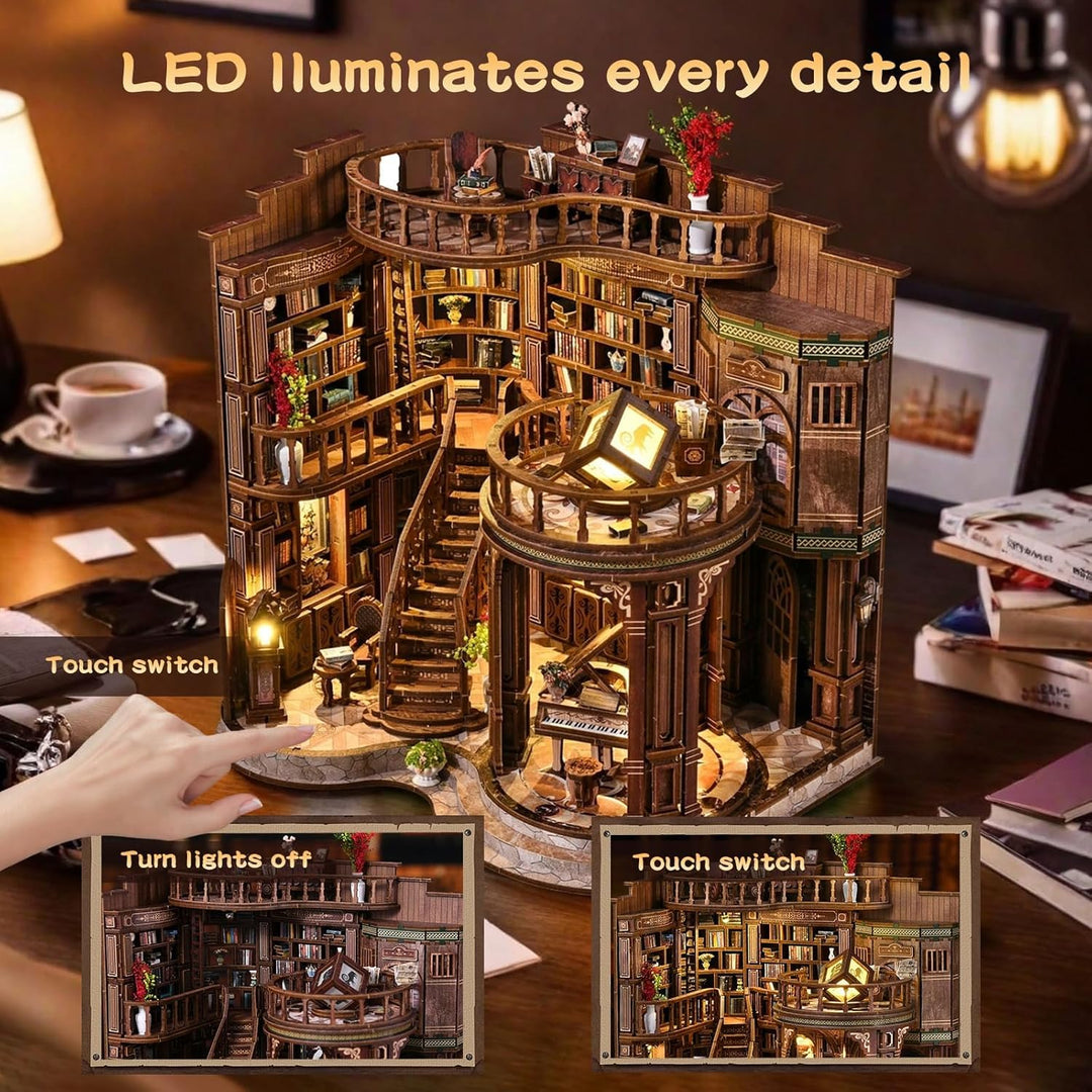 DIY Bücherregal-Nische Bausatz für Erwachsene – 3D Holz-Miniatur-Puppenhaus Modellbausatz, Bastelset