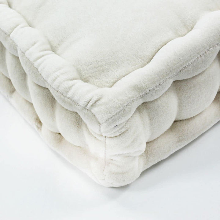 Thedecofactory Arthur Sitzsack Boxspringbett, Velours, Baumwolle, Ecru, 40 x 40 x 8 cm