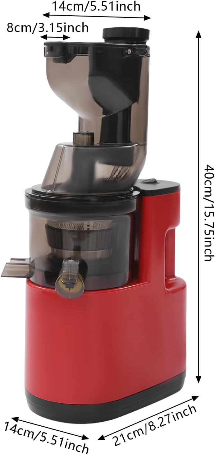 500W Entsafter 304 Edelstahl Elektrischer Entsafter Ausgangsdrehzahl 60-80 U/Min Rot Fruchtentsafter