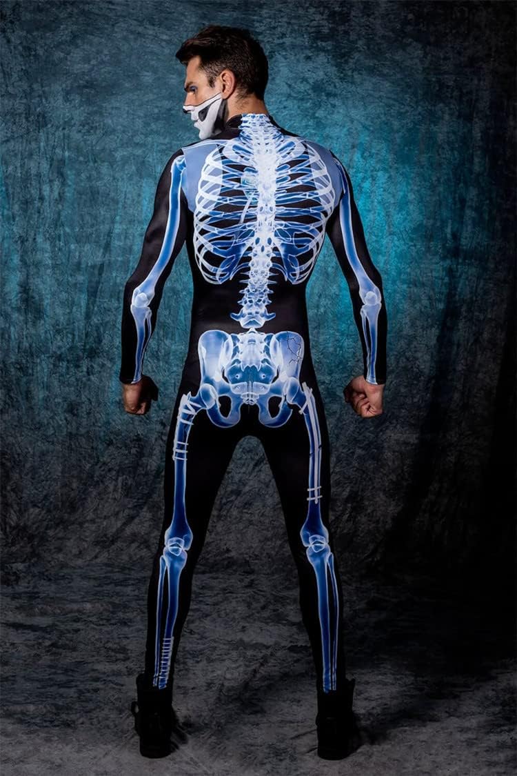 Shmily Girl Skelett Kostüm Damen Herren Halloween Kostüme Cosplay Overall Bodysuit Blau XXL, Blau XX