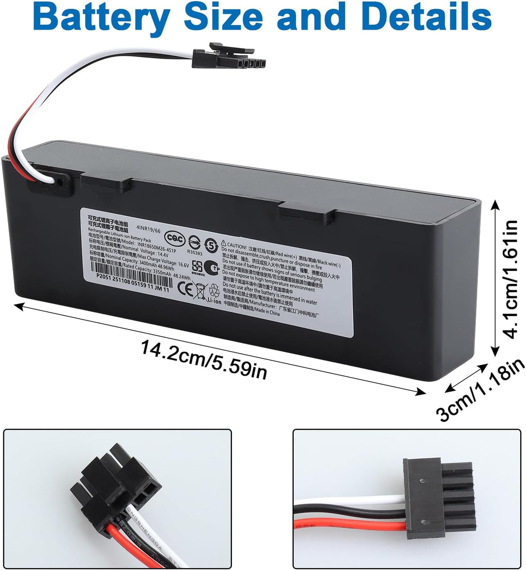 14.4V 3400mAh li-ion Akku für Xiaomi Mop 2S / Mop Pro/Mop P Roboter Staubsauger, Ersatzakku kompatib