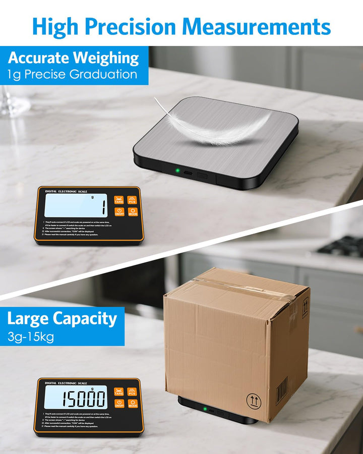 [Neu] Brifit Digitale Küchenwaage 15kg/1g mit Abnehmbarem Display – Wiederaufladbare Küchenwaage mit