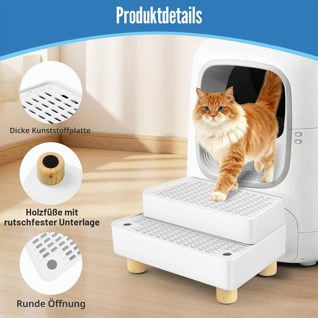 Bartuke Verstellbare 2-stufige Katzentoilettenrampe, Katzen Treppen&amp;Stufen mit Holzfüsse Filterfunkt