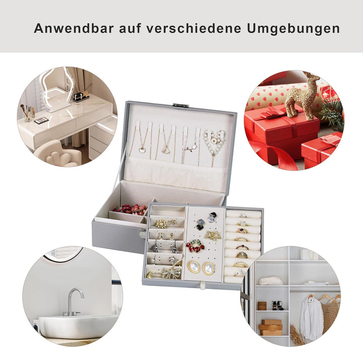 Tiklife Schmuckkästchen Schmuckschatulle Schmuckkasten Reise PU-Leder Schmuck Aufbewahrungsbox für R