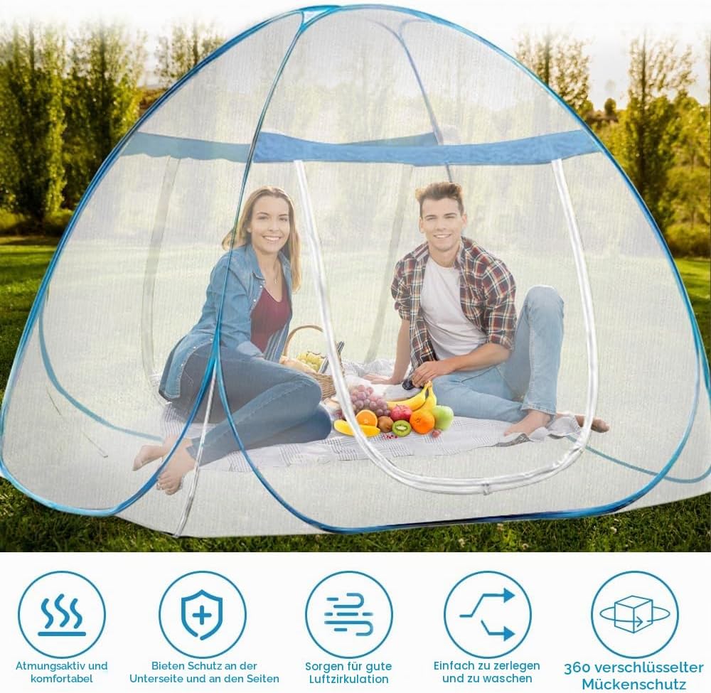 mizikuu Moskitonetz Bett, Pop up Doppeltür Moskitozelt 150 * 200cm Tragbare Faltbares Bett-Moskitone