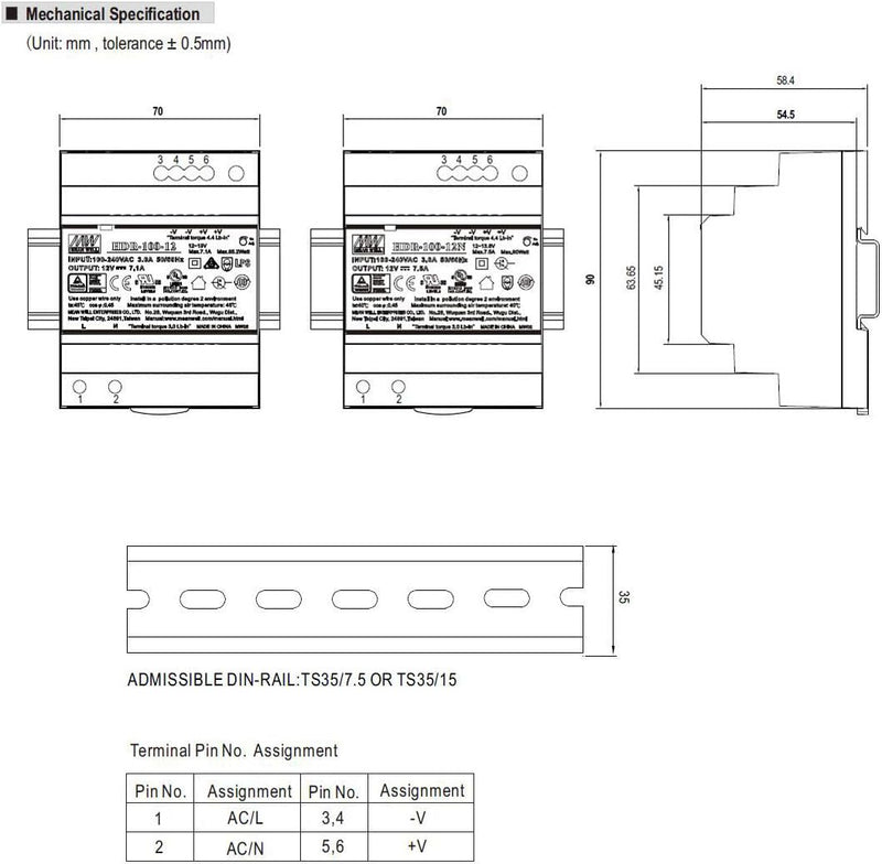 MEAN WELL HDR-100-24 AC-DC Ultra Slim DIN Rail Netzteil CV, schwarz HDR-100-24 Single, HDR-100-24 Si