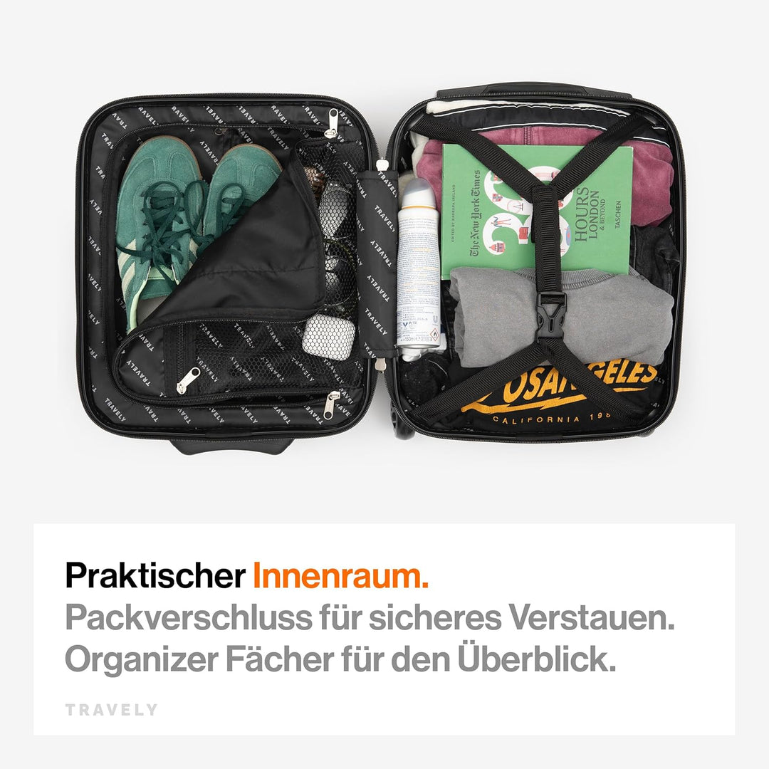 Travely Premium Handgepäck Koffer 40x30x20cm - passend für Ryanair, Lufthansa, Eurowings und co. I 2