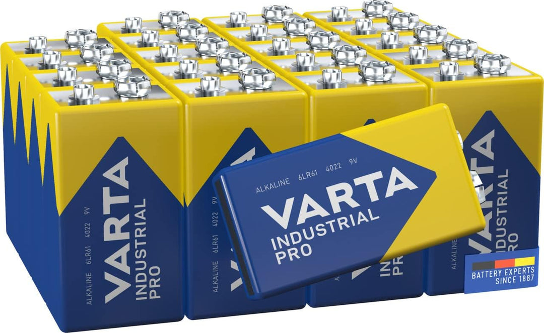 VARTA Batterien 9V Blockbatterie, 20 Stück, Industrial Pro, Alkaline Batterie, Vorratspack, für Rauc
