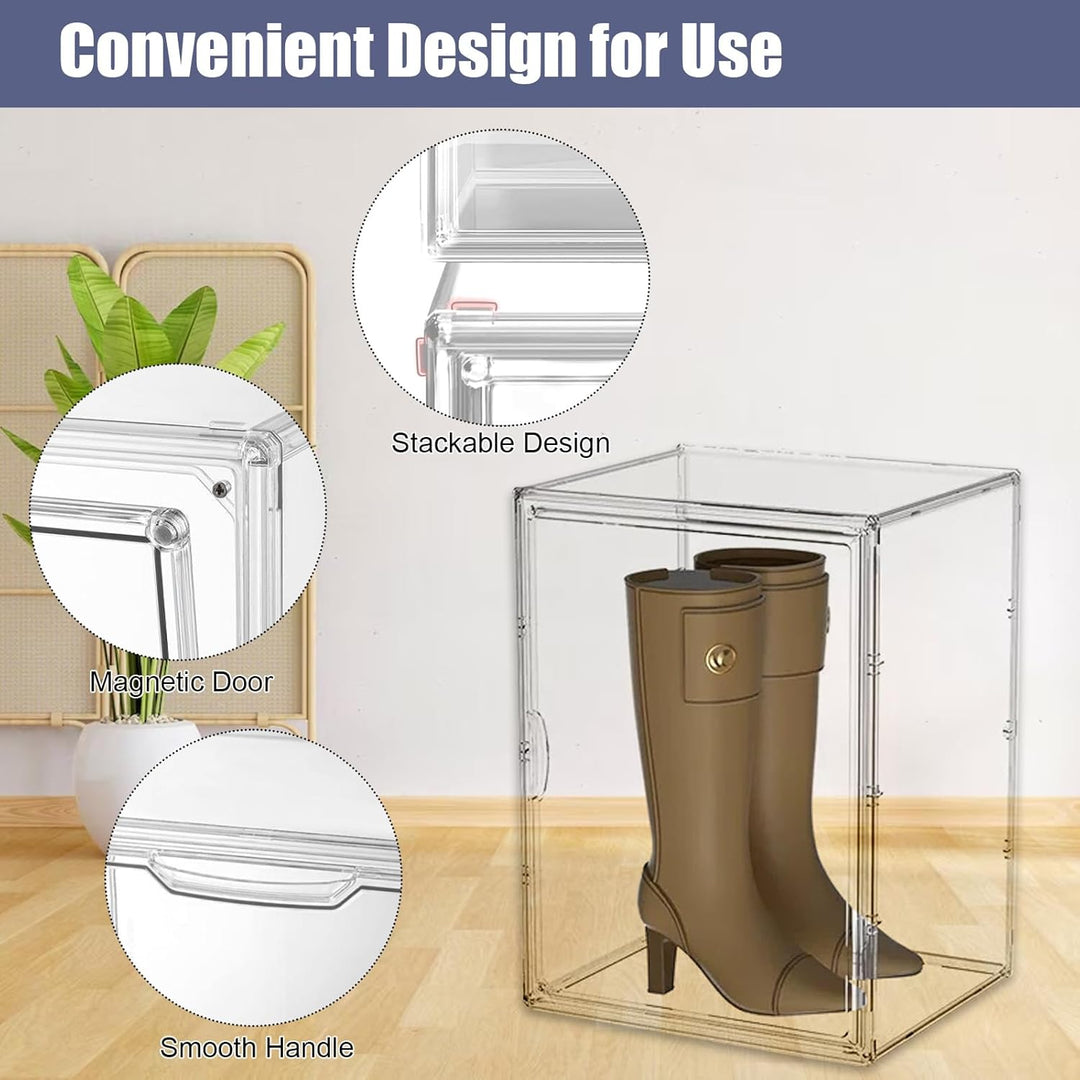 Schuhboxen Stapelbar Transparent 40x25x30 cm Acrylbox mit Magnetisch Tür Handtaschen Aufbewahrung Mu