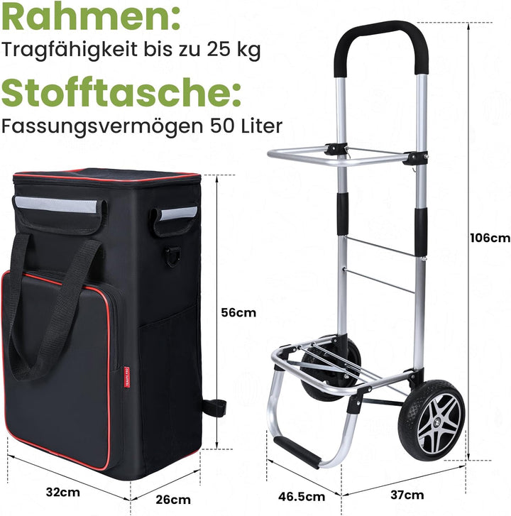 YEAUPE PRO Einkaufswagen mit Kühlfach | max. 50L & 25kg Traglast | Klappbarer 3in-1 Trolley Sackkarr