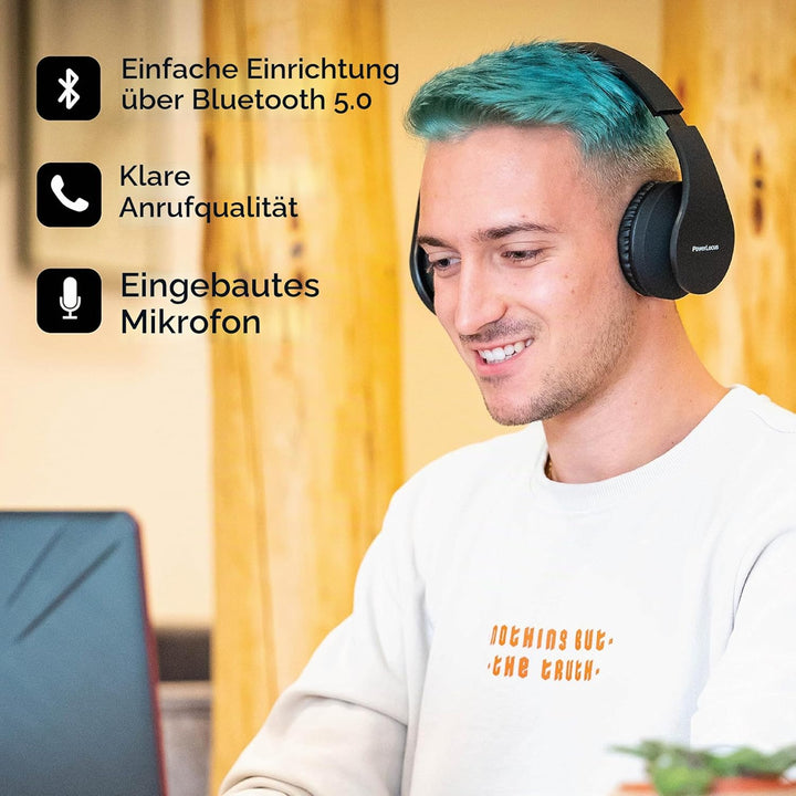 PowerLocus Bluetooth Kopfhörer Over Ear, Kabellose Kopfhörer, HiFi Stereo, Faltbare Kopfhörer mit Mi