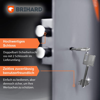 Brihard Business XL Tresor Safe mit Schlüssel-Schloss, 50x35x36cm (HxWxD), Titan Grau Business XL (5