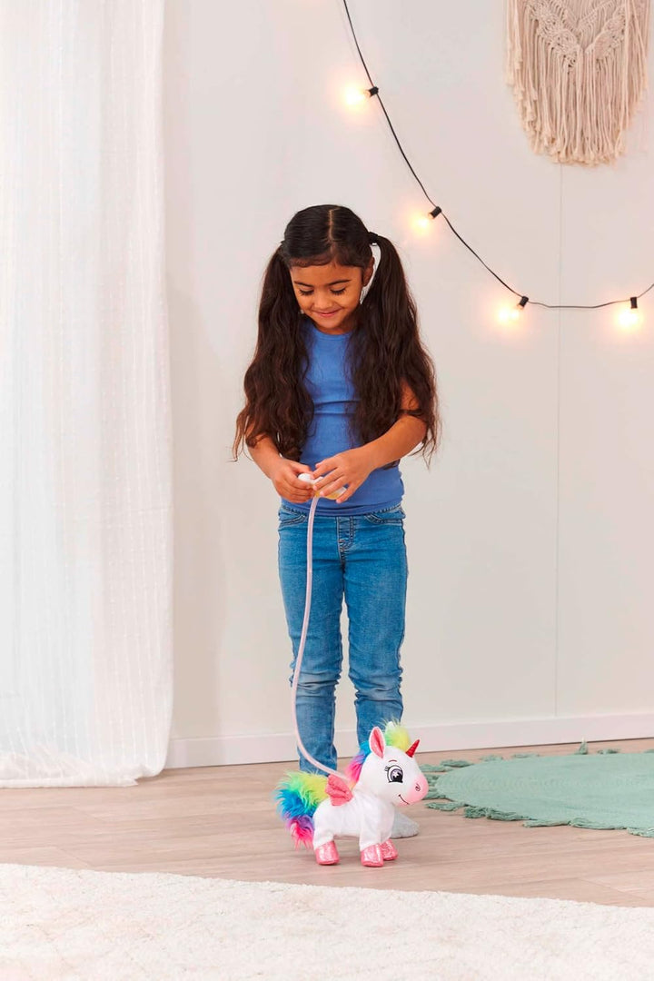 Simba PetZoo Rainbow Unicorn, Spielzeug Haustier, mit Regenbogen-LED Kabelsteuerung, Sounds, läuft,