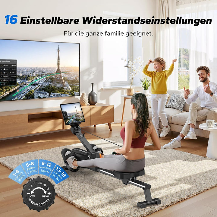 MERACH Rudergerät für zuhause mit Exklusiver Interaktiver APP-Karte und Spielen, Hai-ähnliches Ausse