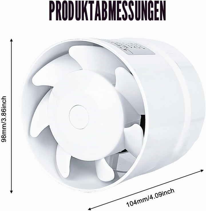 Kanal Rohrventilator 100mm, Rohrlüfter Inline-Abluftventilator Weiss Rohrventilator, Hohe Qualität L