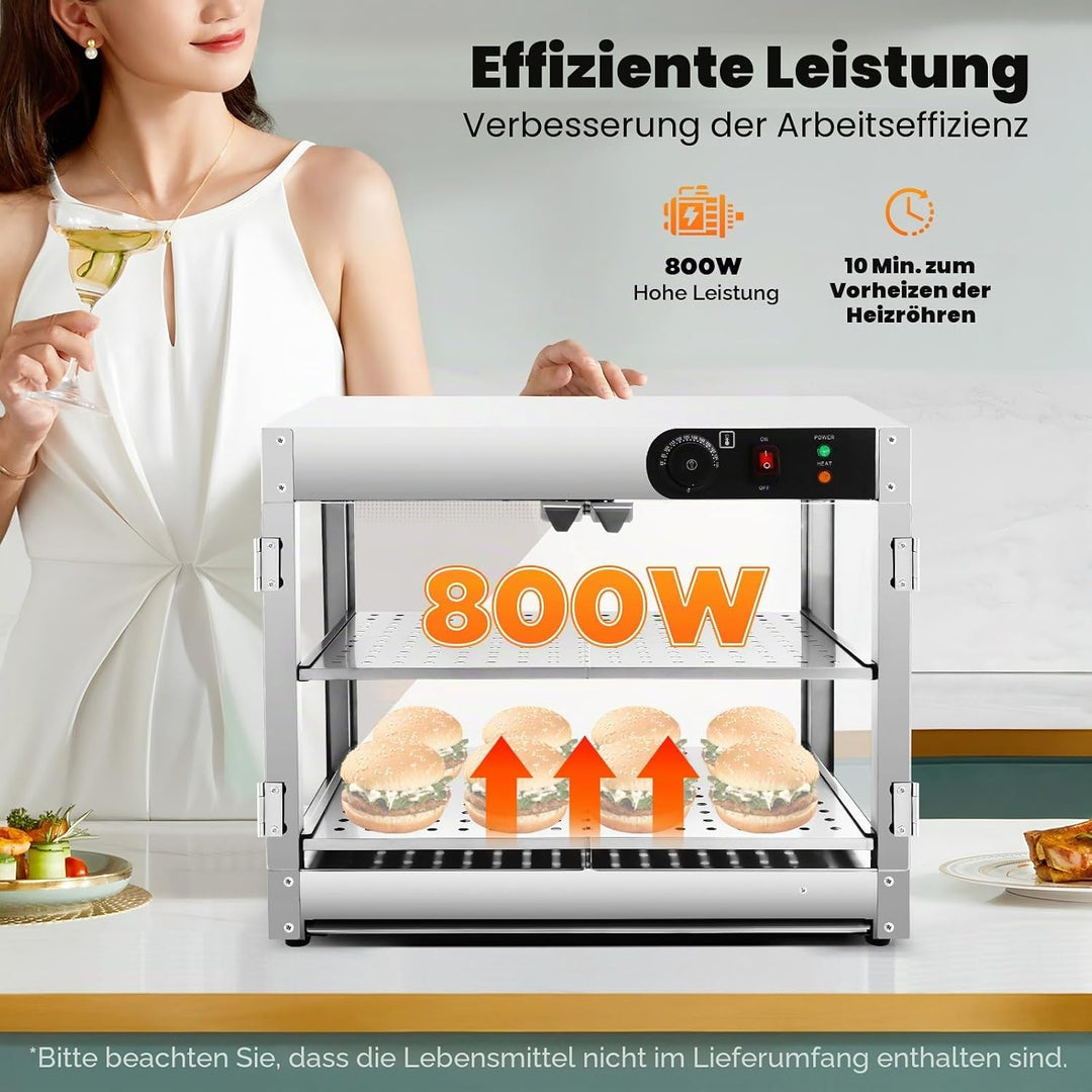 800W Wärmeschrank Lebensmittelauslage Vitrine Oben montiert Warmhaltetheke 30-85°C für Warmhaltethek