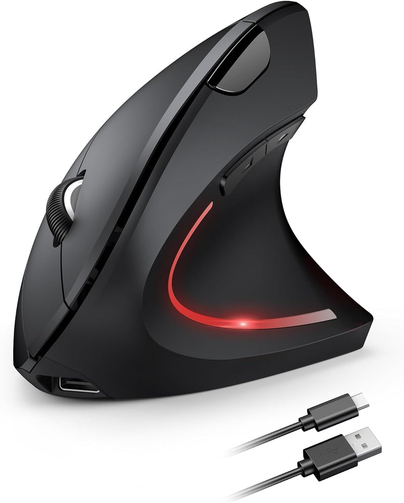 TECKNET Ergonomische Maus Kabellos, 2.4G USB Optische Vertikale Maus Ergonomisch mit Ladekabel, 800/