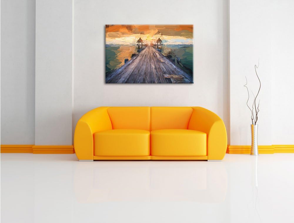 Pixxprint Steg im Sonnenuntergang als Leinwandbild/Grösse: 100x70 cm/Wandbild/Kunstdruck/fertig besp