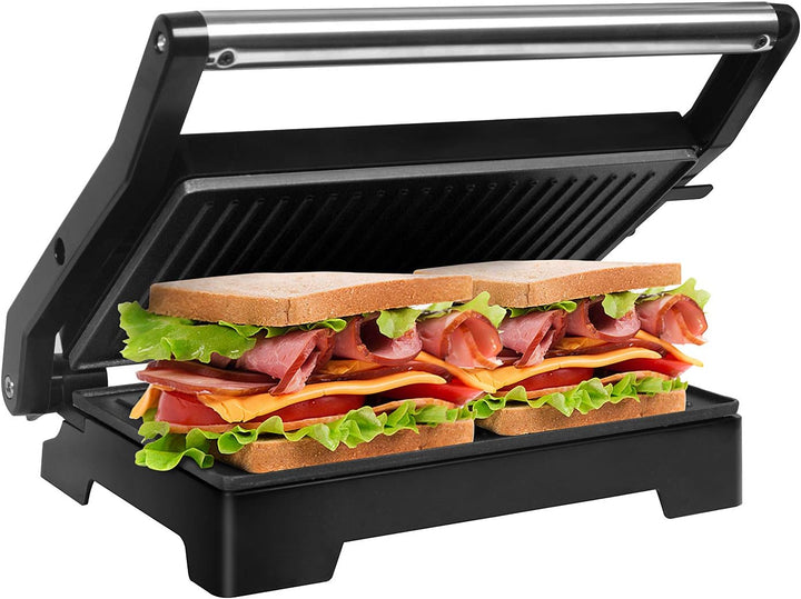 Gotoll Sandwichmaker Kontaktgrill 900W, Panini Maker, Sandwich Grill, geöffneter 180° Tischgrill, An