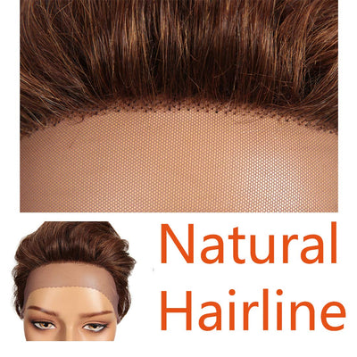 Echthaar Perücke mit Filmansatz kurz Pixie Damen Perücke Lace Front Wigs 22cm 79g Braun
