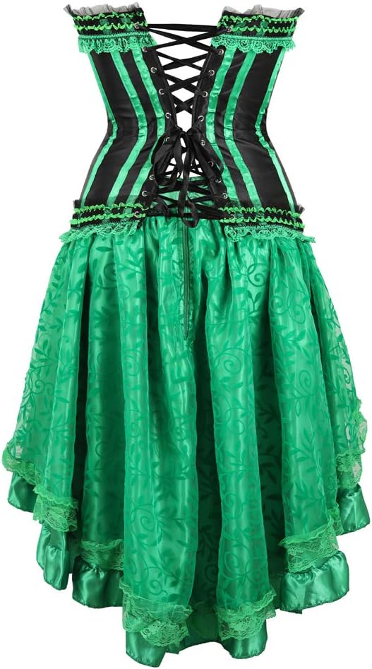 Grebrafan Corsage Streifen Korsett Reissverschluss mit Asymmetrischer Rock Tüll Tutu, Grün 1