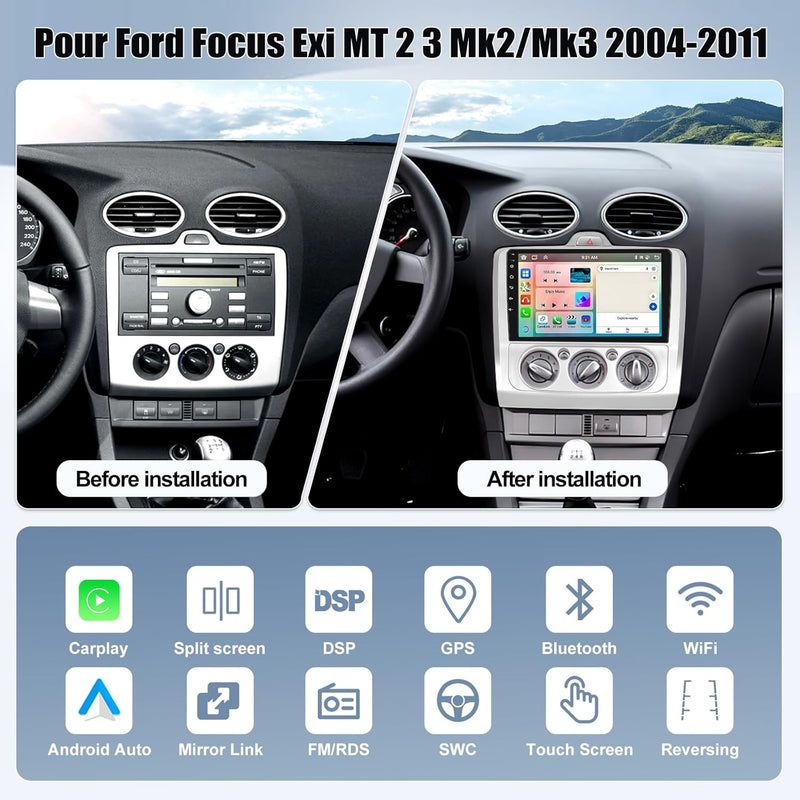 6G+128G CAMECHO Android 13 Autoradio für Ford Focus Mk2/Mk3 Exi MT 2 3 (2004-2011) mit Navi Carplay