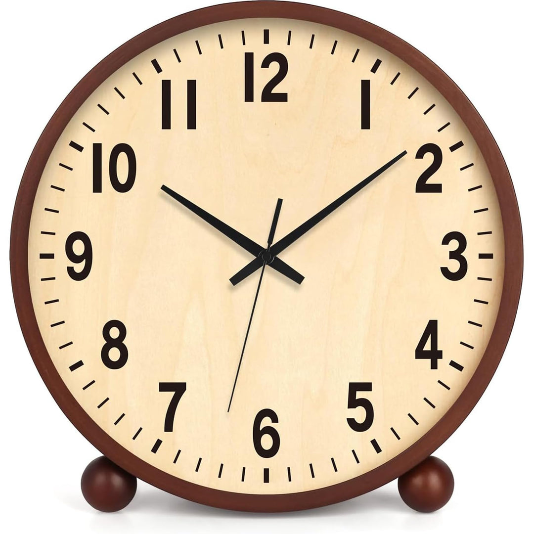 Maxspace Tischuhr Analog, 21cm Holz Tischuhr Batteriebetrieben, Silent Tischuhren ohne Ticken für Sc