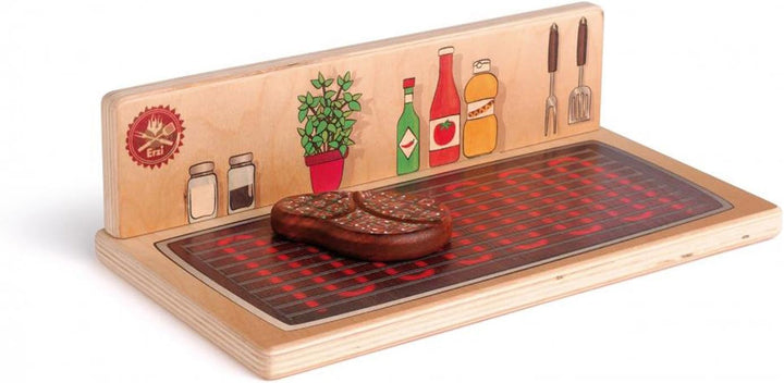 Erzi 10691 Tischgrill & Kochplatte aus Holz, Kinderküche, Kaufladenartikel für Kinder, Rollenspiele