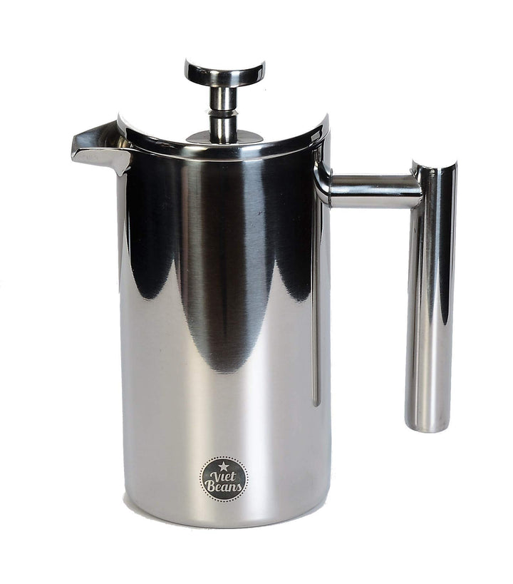 VietBeans French Press – Doppelwandiger Thermo-isolierter Kaffeebereiter Teebereiter - Polierter Ede