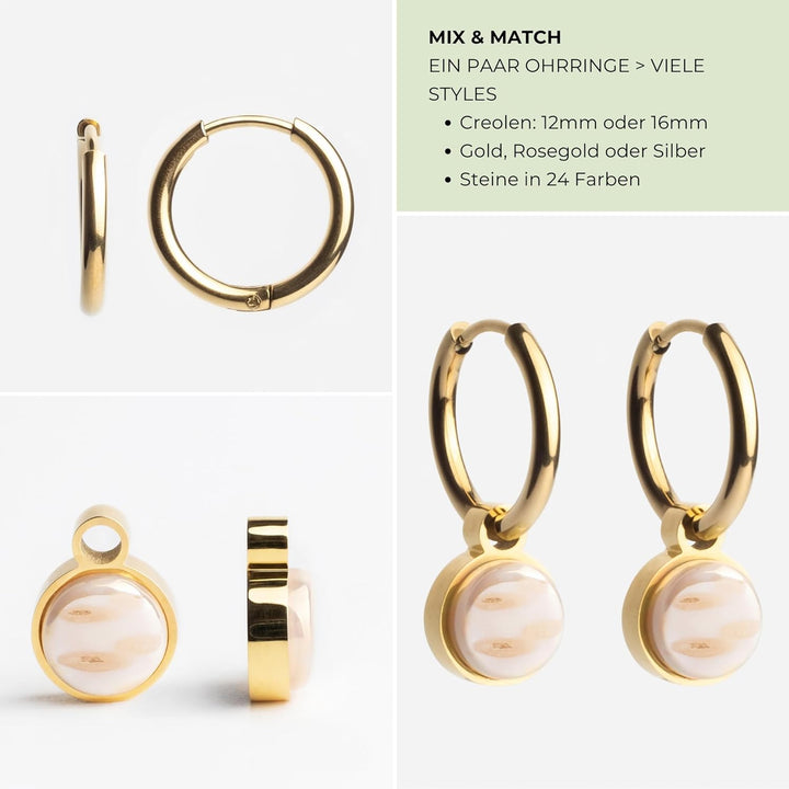 Gold Ohrringe Creolen mit Anhänger zum Wechseln • Edelstahl Ohrhänger mit Charm in apricot • nickelf