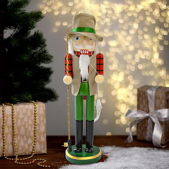 Nussknacker-Figur, 38 cm, Weihnachtsdekoration, -Ornament, Nussknacker-Dekoration, -Angler mit Angel