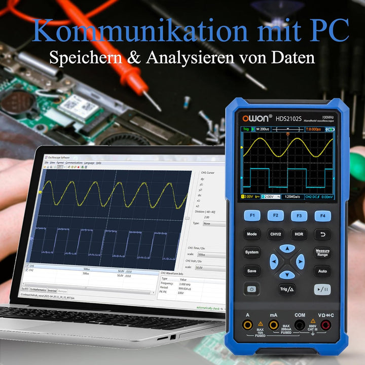 HDS2102S OWON Oszilloskop 3 in 1 Doppelkanäle + 1 CH Signalquelle Handheld Digitales Oszilloskop mit