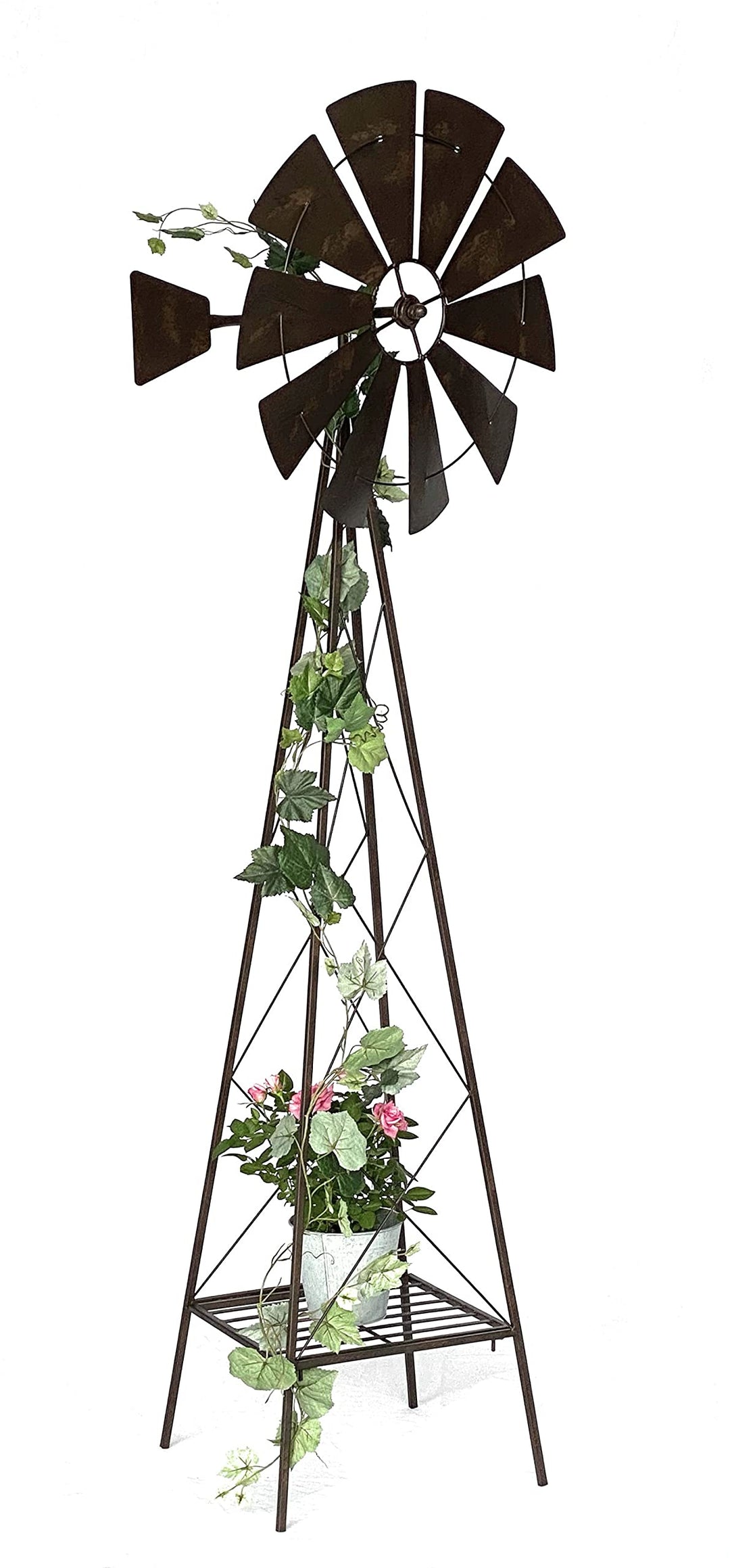 DanDiBo Windrad Metall 170 cm kugelgelagert Braun Windspiel Gartenstecker 96019 Windmühle Wetterfest