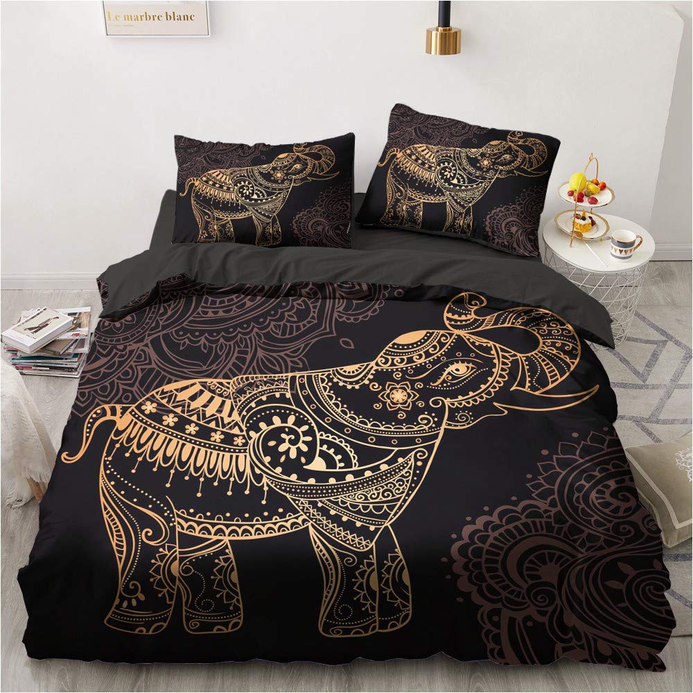 Luowei Bettwäsche 135x200cm 4 Teilig Elefant Dekoratives Bettbezug Set Weiche Microfaser Bohemien In