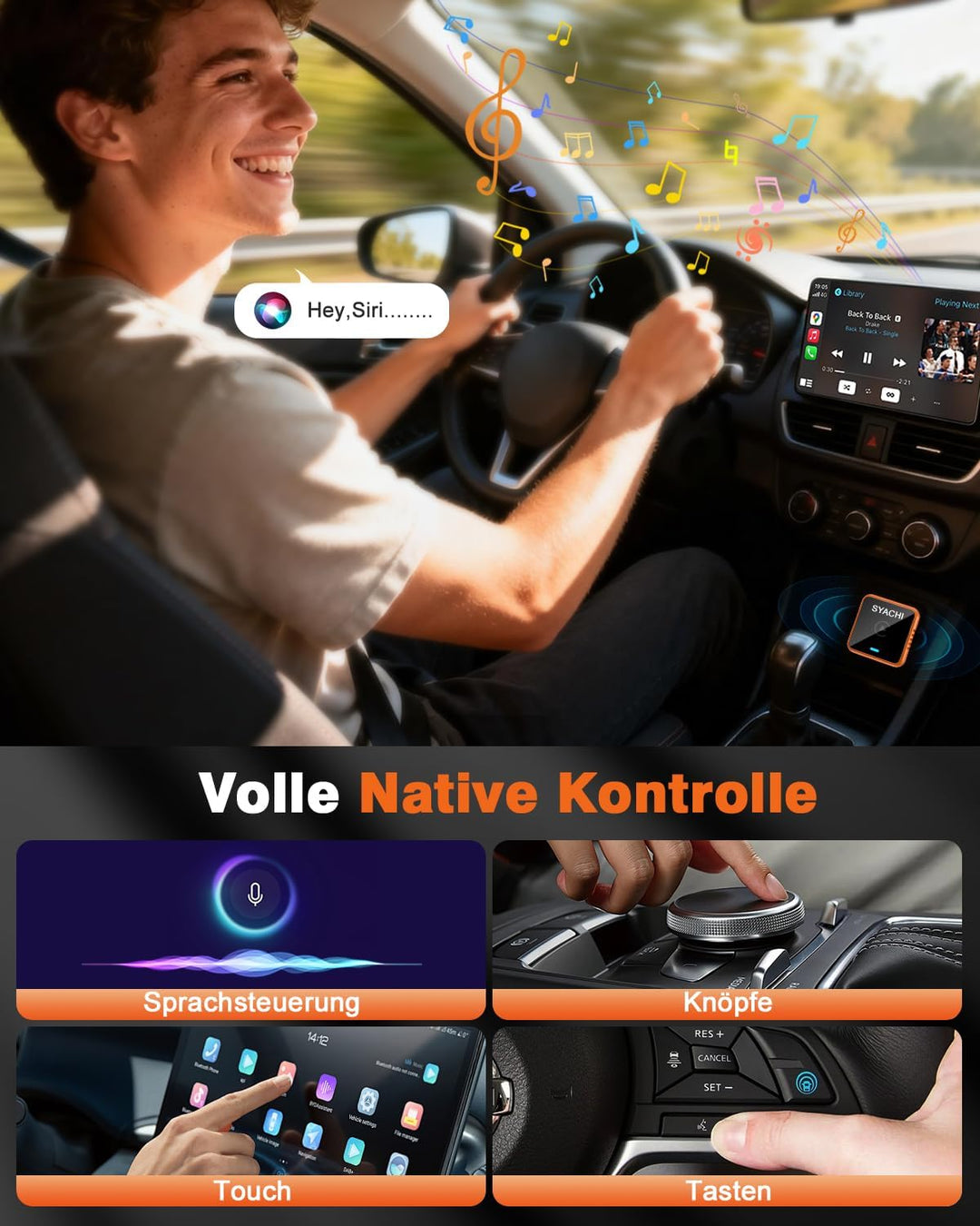 SYACHI 2-in-1 Wireless CarPlay & Android Auto Adapter, Kabelloser Carplay Adapter für iPhone und And