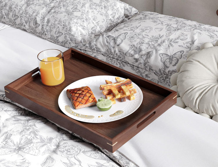 Fibogollo Serviertablett Walnuss Set M+L Griffe klappbar Frühstück