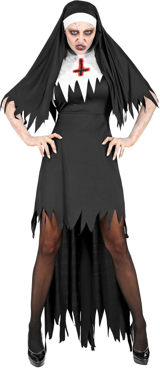 "HORROR NUN" (dress with overskirt, headpiece) - (L), L