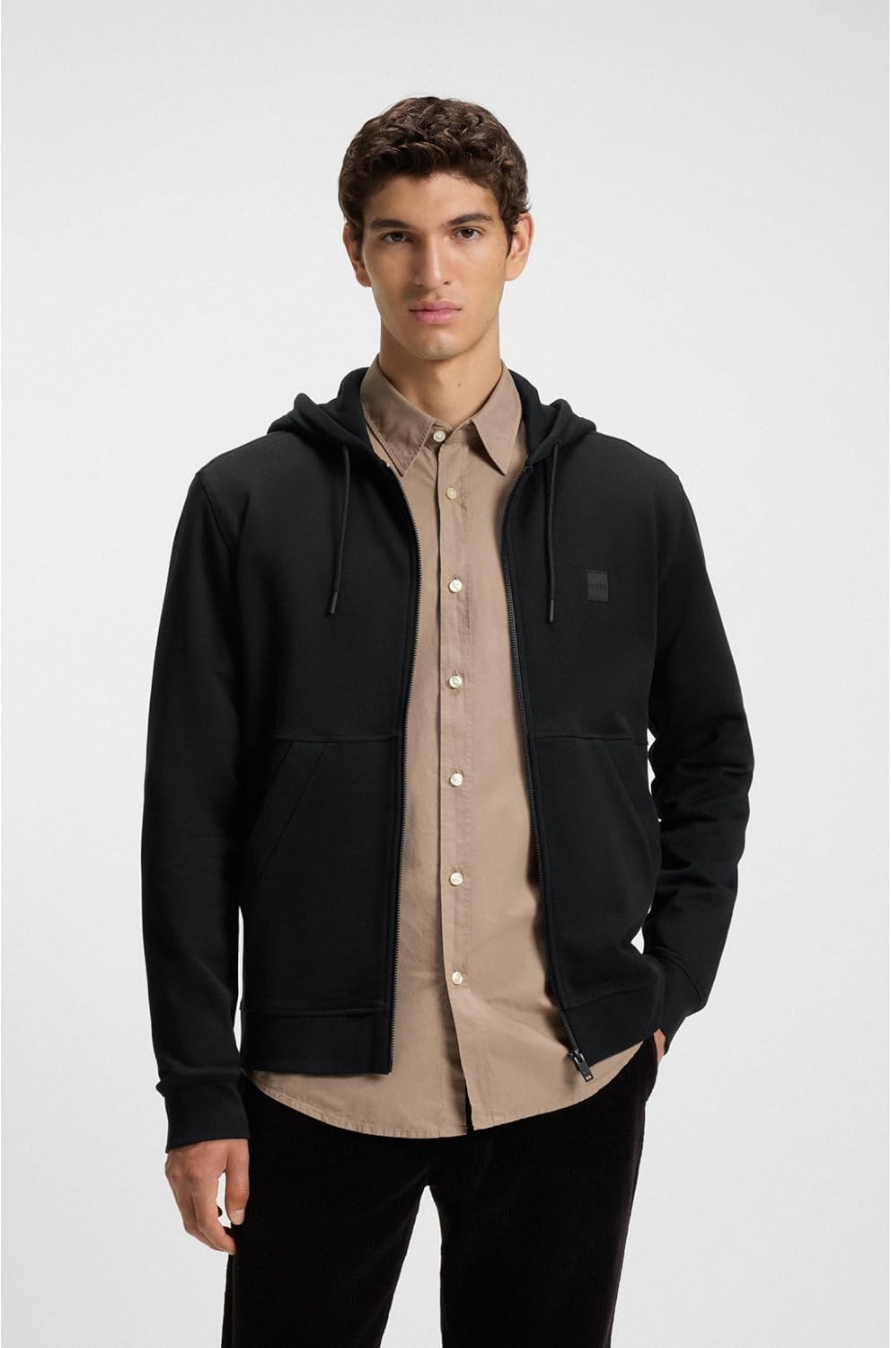 BOSS Herren Zetalky Hoodie aus Baumwoll-Terry mit tonalem Logo-Aufnäher und Reissverschluss L Black1